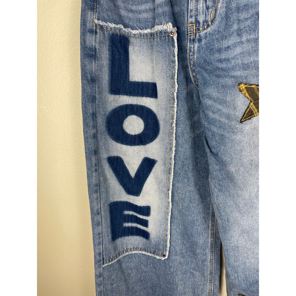 Oli & Hali Love + Stars Buckle Back Wide Leg Baggy Jeans Flare sz L Art-to-Wear - Picture 6 of 15